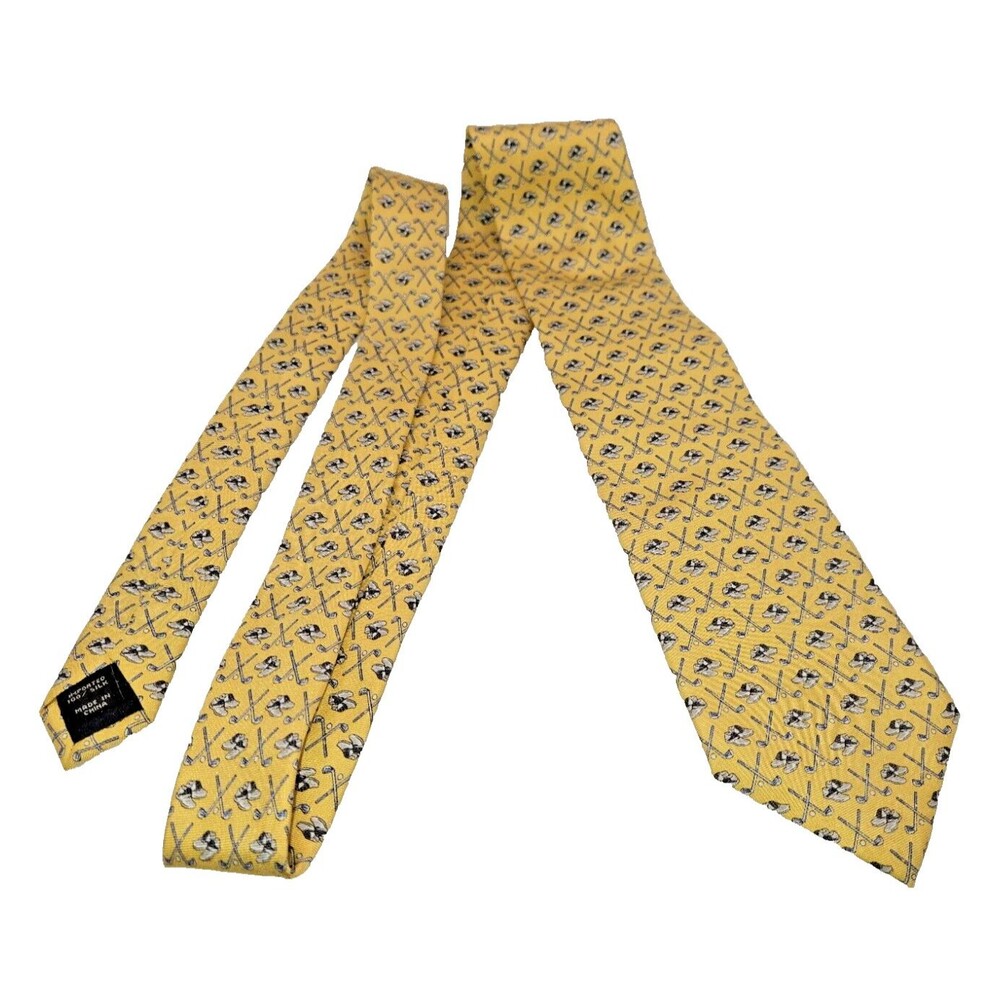 Jos A Bank Executive Collection Silk Tie 60x3.5 Yellow Golf club Ball Shoes Gold